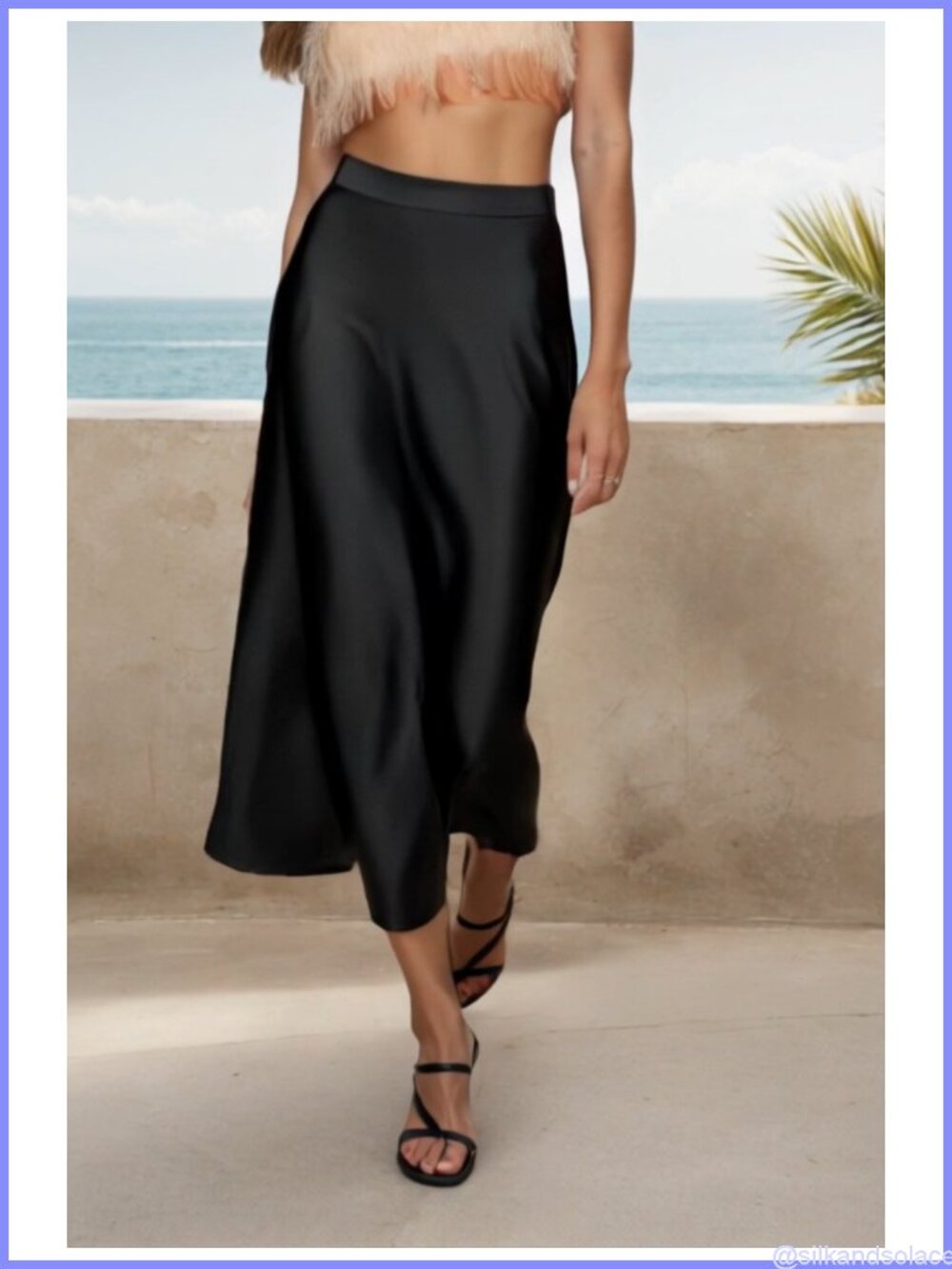 CUPSHE Women's Satin A-Line Midi Skirt High Waist Side Zipper Lightweight Soft - Picture 6 of 6